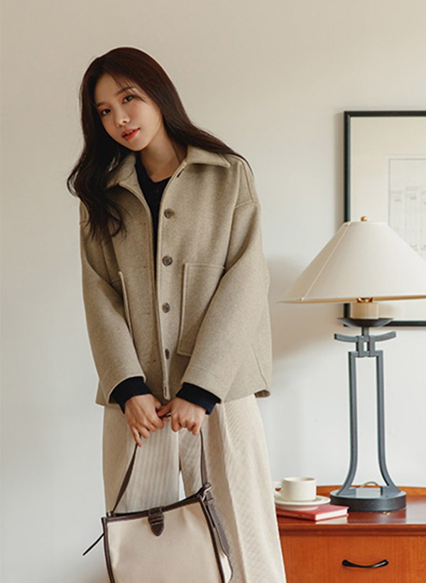 韓國大口袋造型翻領排釦外套