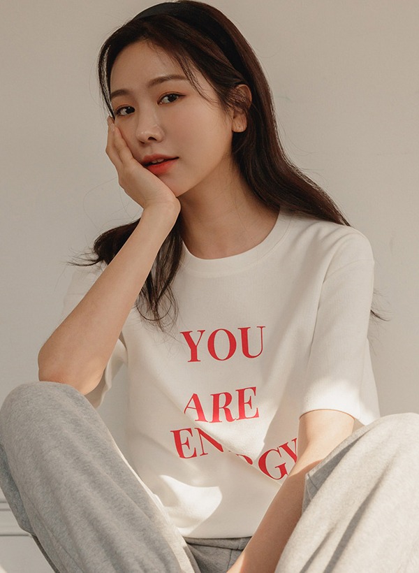 韓國ENERGY印字刷毛短袖T恤