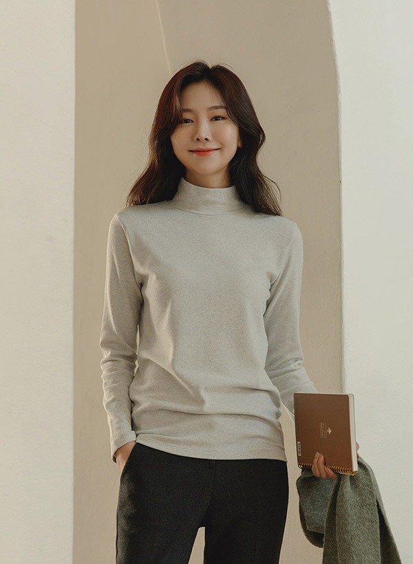 韓國混安哥拉毛立領素色T恤