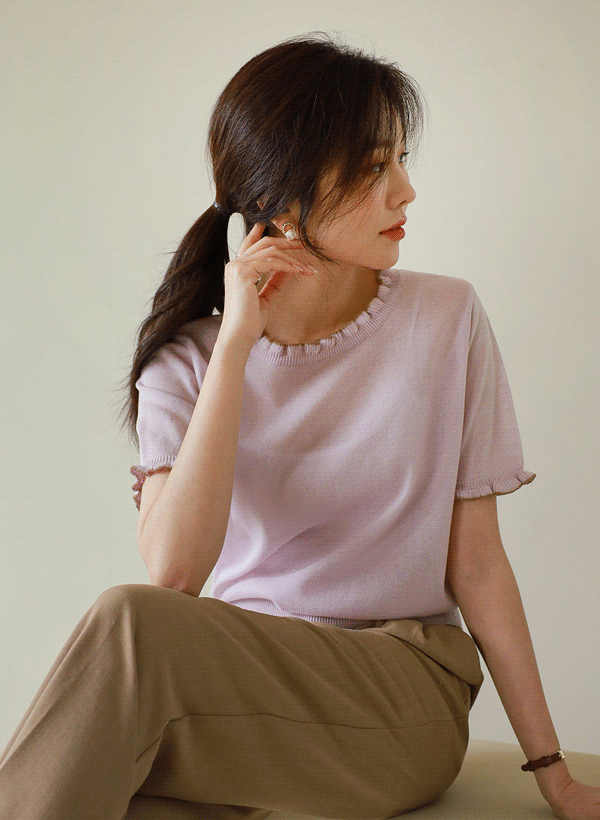 韓國荷葉邊造型短袖針織衫