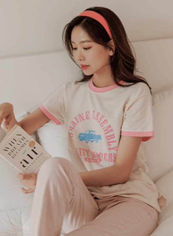 韓國印花活潑配色短袖T恤